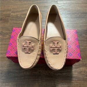 Tory Burch Tan Leather Flats with Logo Medallion